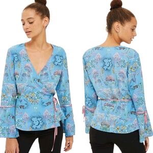 🌼4/$30 Topshop Floral Wrap Blouse – Blue/Pink ✨